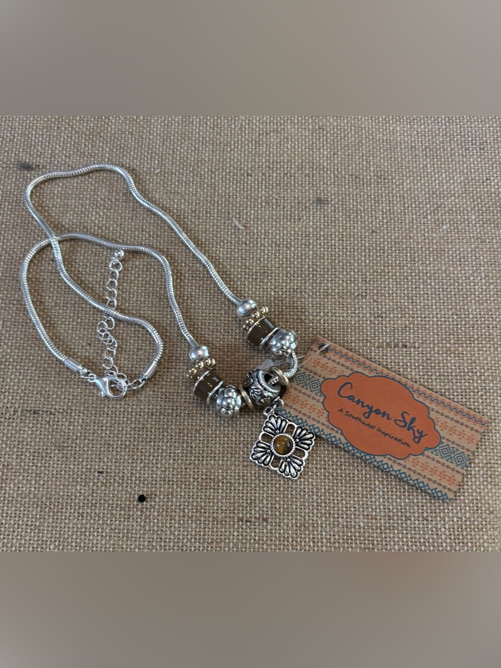 Canyon Sky Silver Tone Tiger's eye Necklace 18” Plus Extender